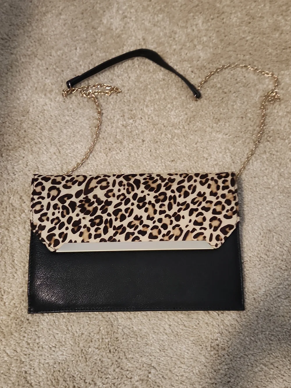 Leopard Print Flap Crossbody Bag in Black and Cream and Brown